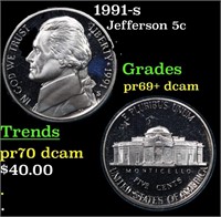 Proof 1991-s Jefferson Nickel 5c Grades GEM++ Proo