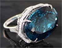 14kt Gold 40.44ct London Blue Topaz & Diamond Ring