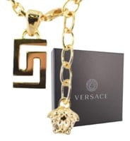 Versace Gold Tone Large Logo Chain Necklace