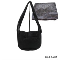 GUCCI Black Satin & Leather Shoulder Bag