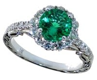 14kt Gold 1.99 ct Round Emerald & Diamond Ring