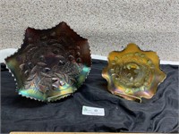 Strawberry &  Acorn Decorated carnival glass bowls