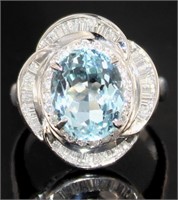 Platinum 4.28 ct Aquamarine & Diamond Ring