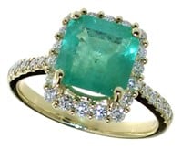 14k Gold 3.88 ct GIA Emerald & Diamond Ring