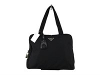 PRADA Black Canvas Designer Shoulder Bag