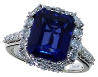 14kt Gold 7.33 ct Radiant Sapphire & Diamond Ring