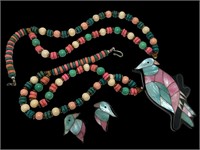 Stone Inlay Parrot Necklace with Matching Earrings