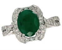 14k Gold 2.20 ct Natural Emerald & Diamond Ring