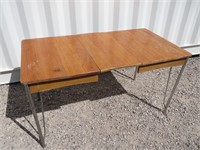 Mid Century Solid Wood Dining Table W/Leaf