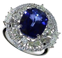 14kt Gold 9.34 ct Cushion Sapphire & Diamond Ring