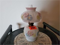 Hand painted milk glass lamp