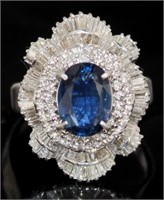 Platinum 4.27 ct Natural Sapphire & Diamond Ring