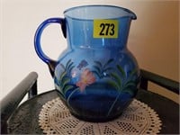Hand painted cobalt pitcher
