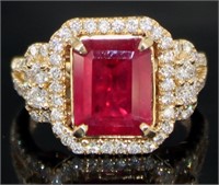 14kt Gold 4.52 ct Brilliant Ruby & Diamond Ring