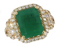 14k Gold 4.05 ct GIA Emerald & Diamond Ring