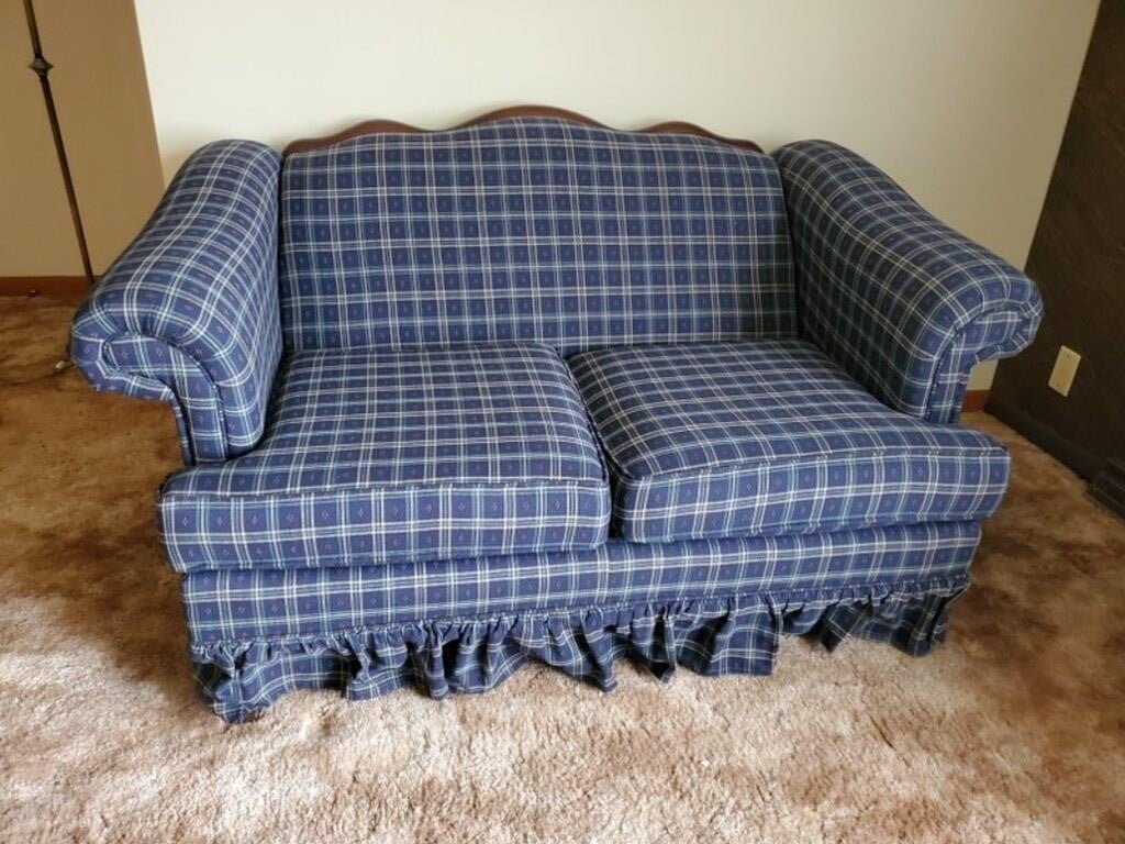 Navy plaid loveseat
furniture cover included