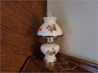 Floral milk glass electric table lamp