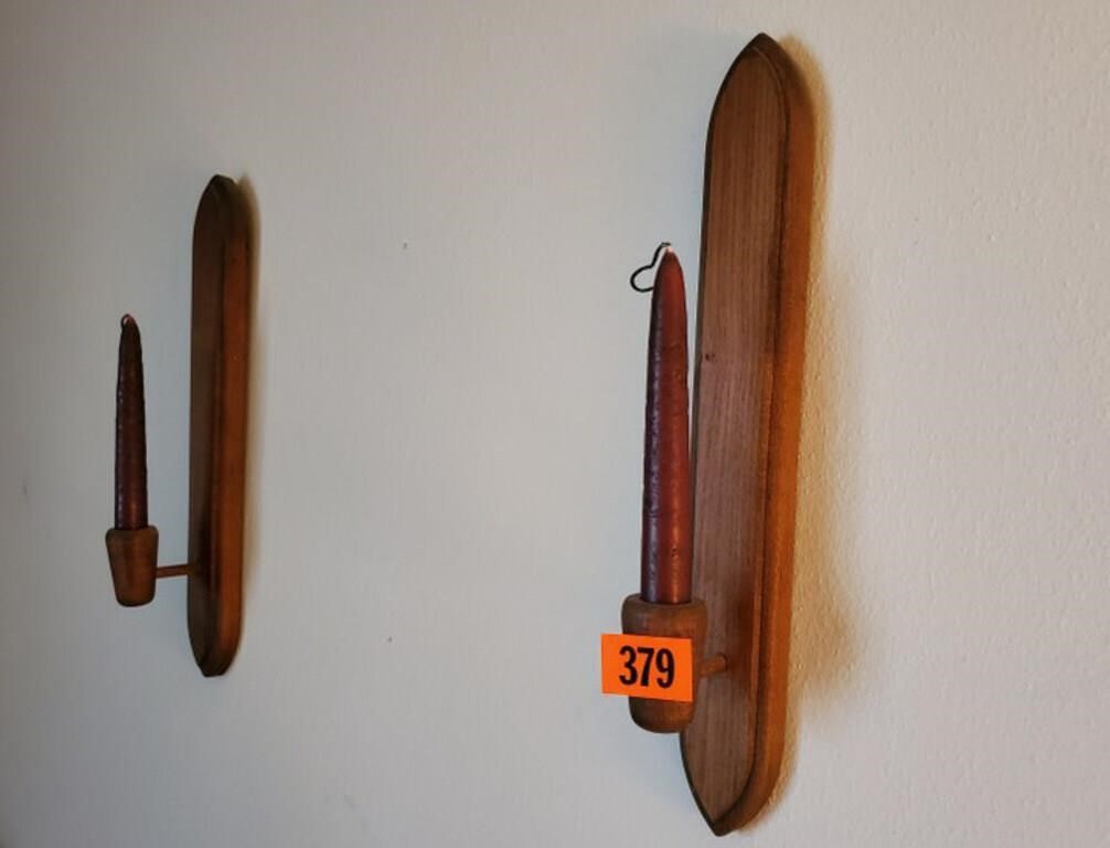 Wooden wall sconces, pair
