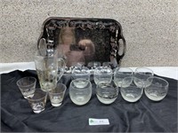 Drink pitcher & glasses, tray