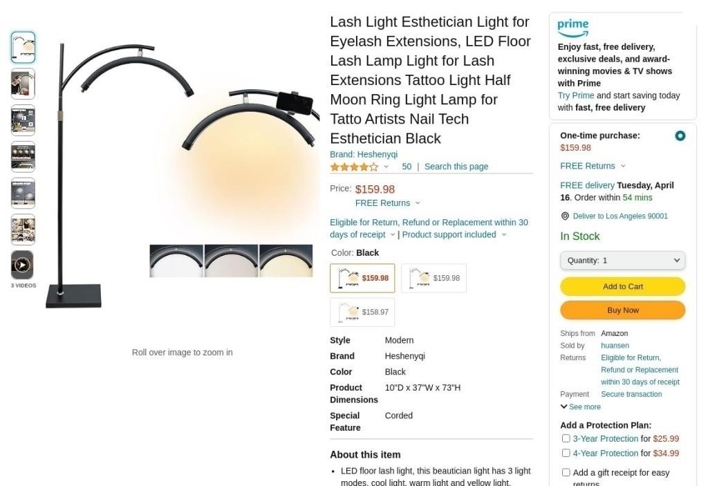 B8095  Lash Light LED Floor Half Moon Ring Light