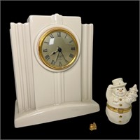 Lenox Porcelain Mantle Clock and Snowman Treasures