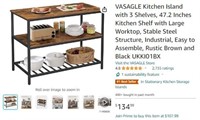 B2255 VASAGLE Kitchen Island with 3 Shelves