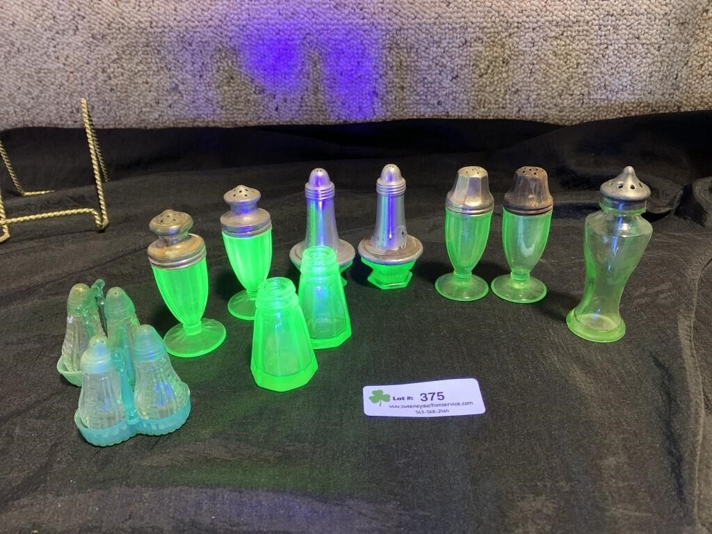Green depression glass salt and peppers