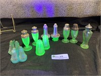 Green depression glass salt and peppers