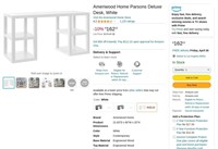 B2189  Ameriwood Home Parsons Deluxe Desk White