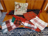 Christmas throw pillow, tree skirt, tablecloths,