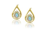 18K Gold Pl Sterling Natural Opal Drop Earrings