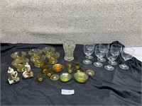 Yellow Depression sherbets , vase,  glasses