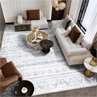 $92  8x10 Moroccan Rug Boho Blue White  Washable