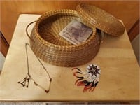 Basket, beaded, native jewelry