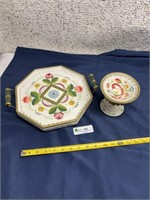 Folk Art Painted Tray & Compote