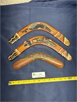 3 Aboriginalia Wooden Painted Boomerangs