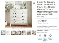 B2206 White Dresser with 6-Drawer Wood Chest