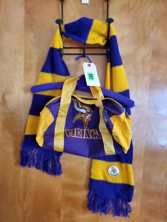 Minnesota Vikings scarf, small duffle bag