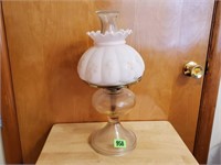 Oil lamp, handpainted milk glass shade