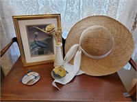 Beach hat, seagull artwork, painted shells