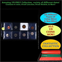 Fantastic Page of 8 US Coins Indian 1c's, Mercury