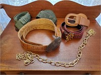 John Deere belt buckle, leather & assorted belts