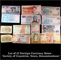 Lot of 27 Foreign Currency Notes - Variety of Coun