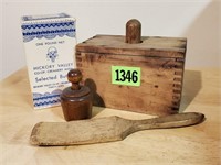 Butter mold, paddle, box, stamp