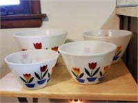 Fire King tulip mixing bowls, 4 piece stacking