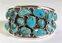 Large Solid Sterling Turquoise Cuff 55 Grams