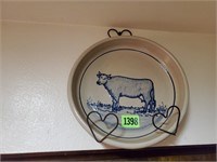 Pottery cow pie plate, wall hanger included