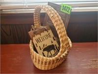 Basket, moose welcome sign