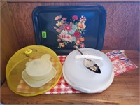 Floral tray, picnic cover, Corningware baking