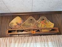 Wall shelf, vintage paper fans (3)